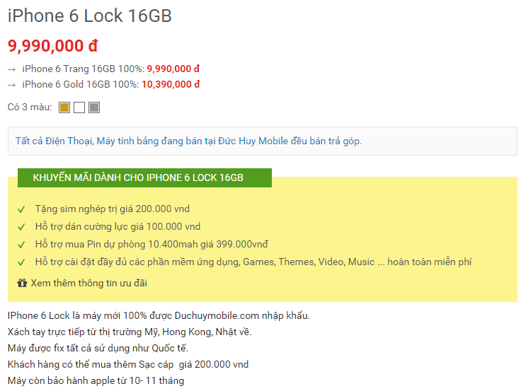 giá iPhone 6 lock tại Đức Huy Mobile