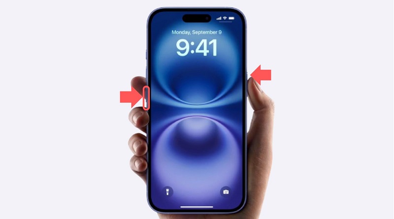 Chạm cùng lúc nút nguồn và nút giảm âm lượng để tắt iPhone 16
