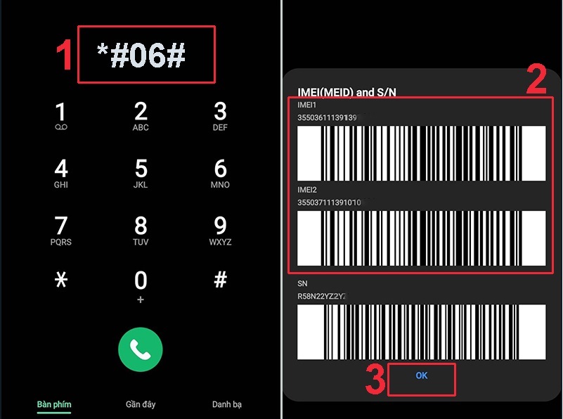 soạn *#06# để nhận mã IMEI