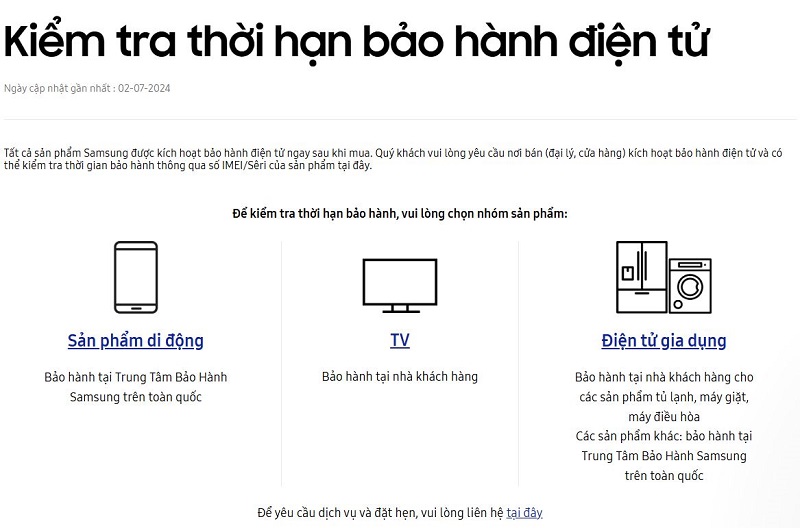 kiểm tra thời hạn bảo hành điện tử để check bảo hành Samsung​ 