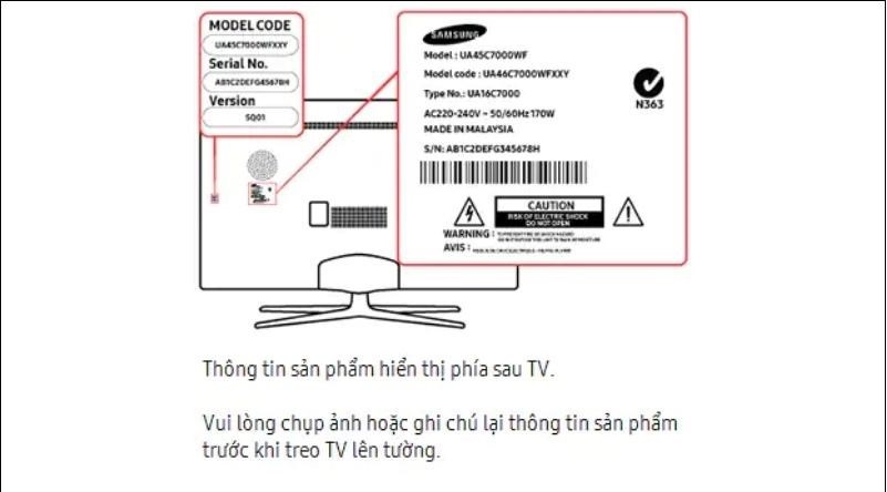 mặt sau của thiết bị hãng sẽ dán một cái tem bao gồm các thông tin về thiết bị