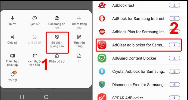 Chọn bộ chặn quảng cáo và tải ứng dụng bạn thích để tắt quảng cáo điện thoại Samsung 	