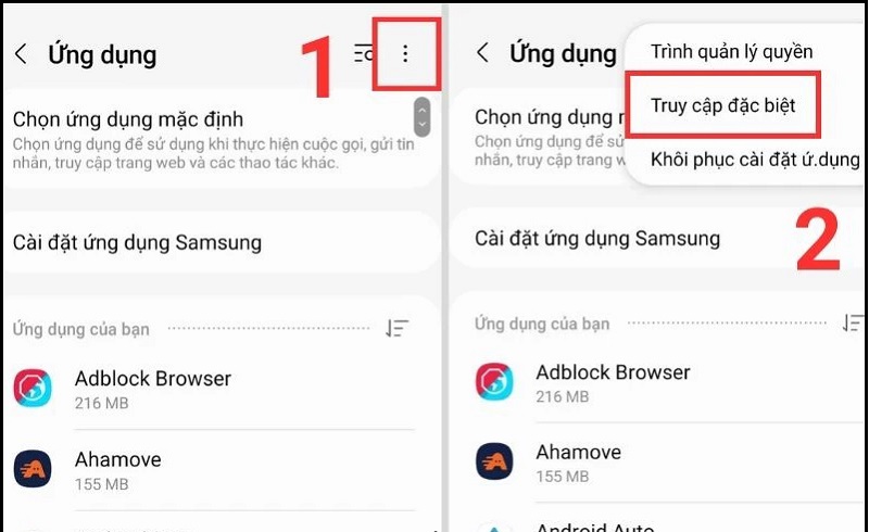 Chọn mục truy cập đặc biệt để chặn quảng cáo điện thoại Samsung 	