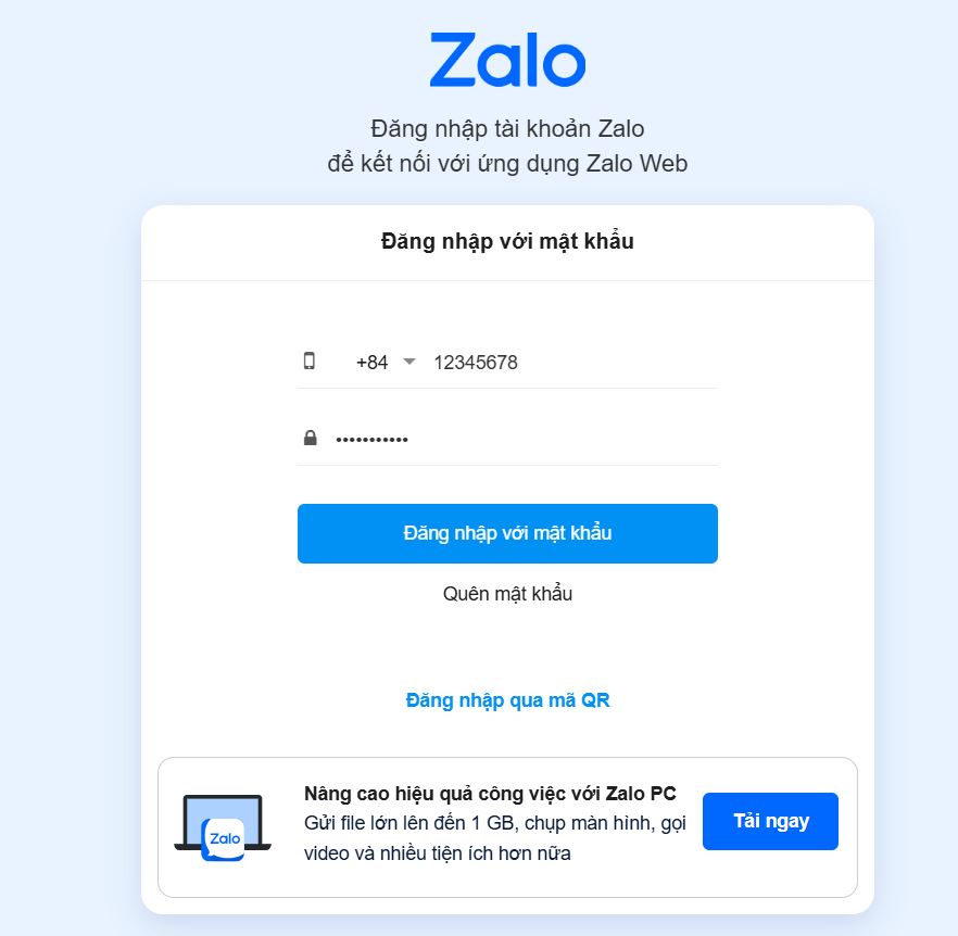 Đăng nhập Zalo Web bằng số điện thoại dễ dàng