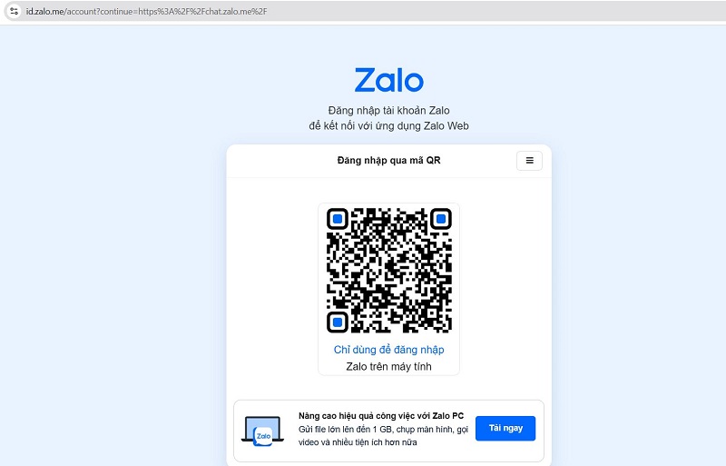 Đăng nhập Zalo Web trên máy tính với mã QR