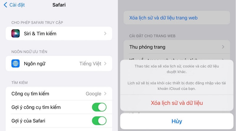 Xoá bộ nhớ cache của Safari để giải phóng dung lượng iphone