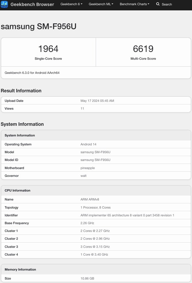 Geekbench của Galaxy Z Fold 6