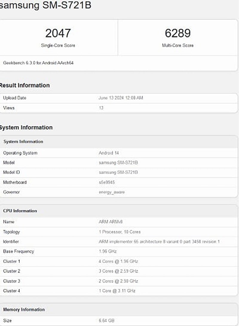 Samsung Galaxy S24 FE xuất hiện trên Geekbench 