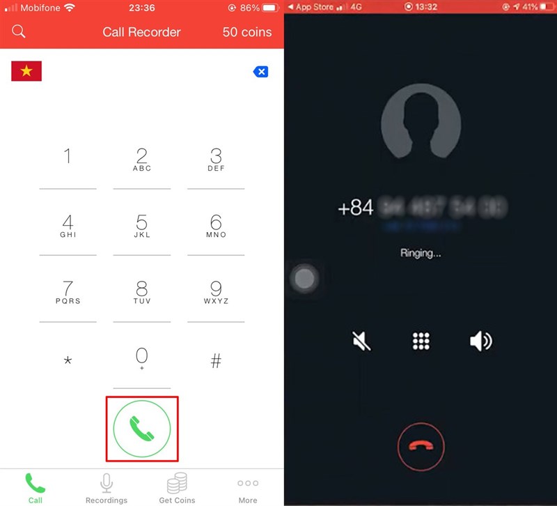 Bấm vào nút Call màu xanh để ghi âm cuộc gọi trên iPhone 