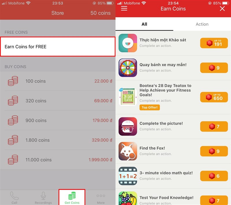 nhiệm vụ Earn Coins for Free