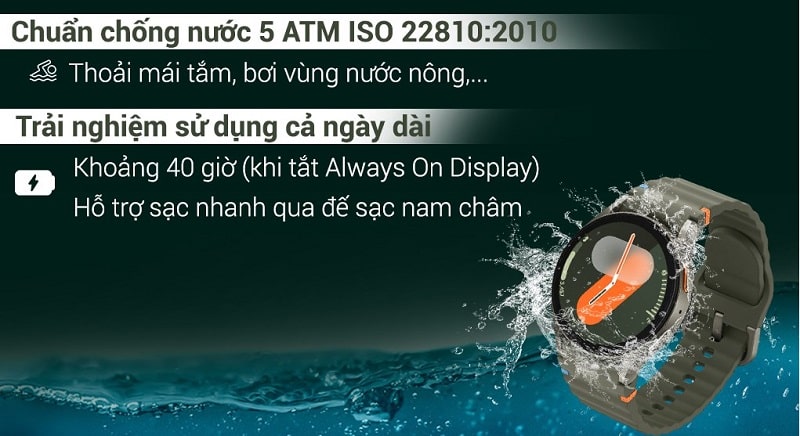 Samsung Galaxy Watch 7 LTE 40mm có chuẩn chống nước 5 ATM