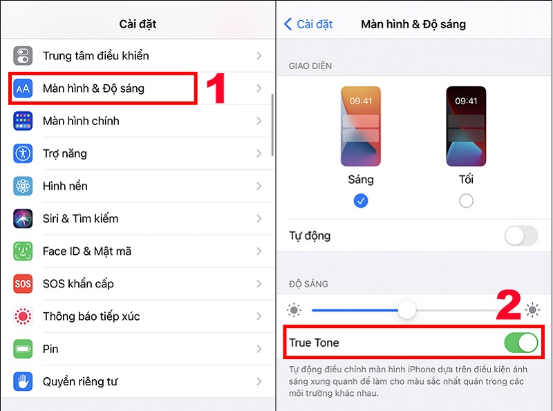 Cách bật, tắt True Tone bằng cài đặt