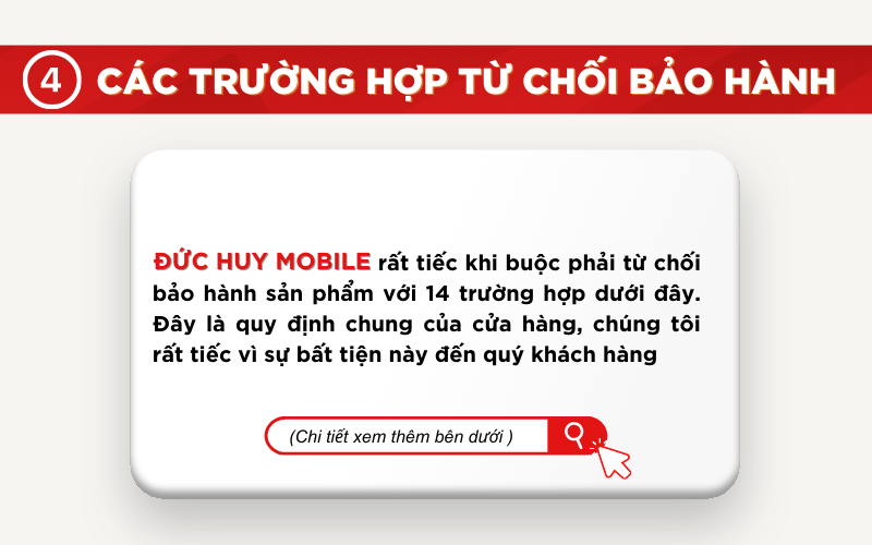 Điều kiện từ chối bảo hành tại Đức Huy Mobile