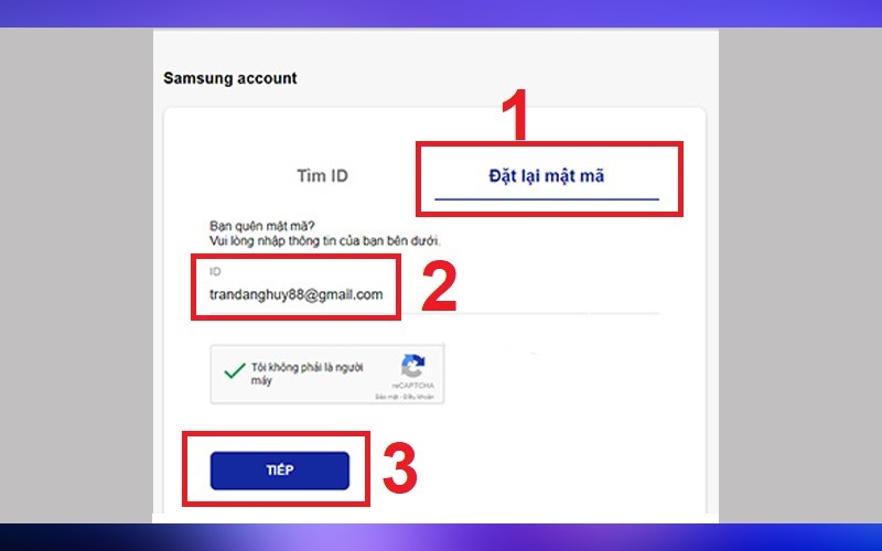 Cách lấy lại mật khẩu Samsung Account bước 3