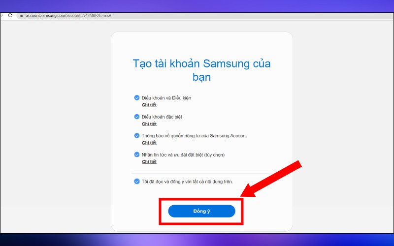 Cách tạo tài khoản Samsung Account trên máy tính bước 2