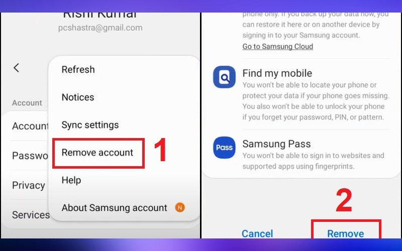 Cách xóa tài khoản Samsung Account bước 4