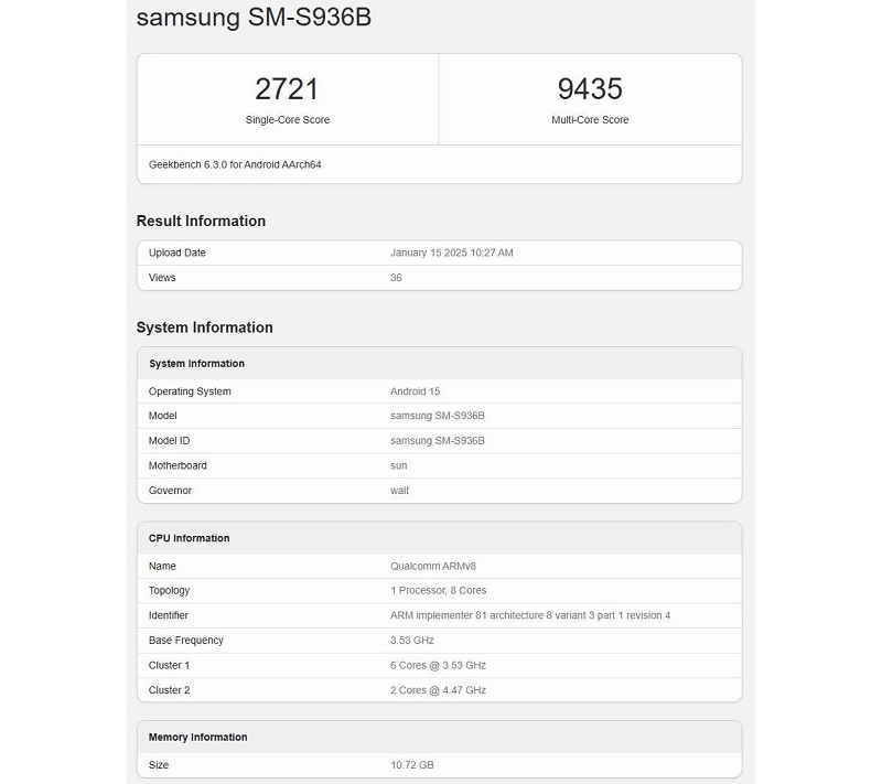 Samsung Galaxy S25 Plus 5G lộ cấu hình trên Geekbench