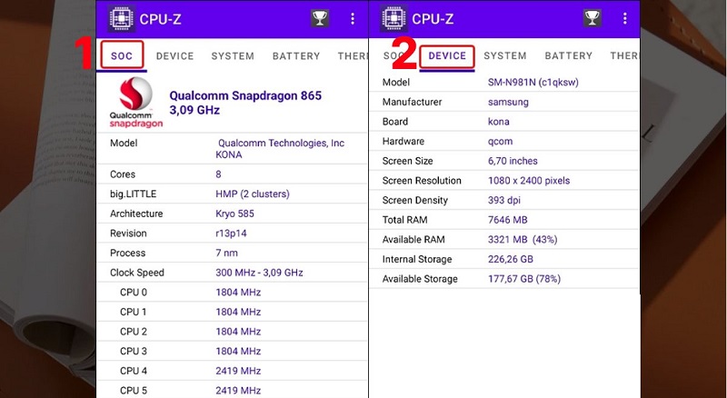 Dùng CPUz để kiểm tra thông tin máy Samsung