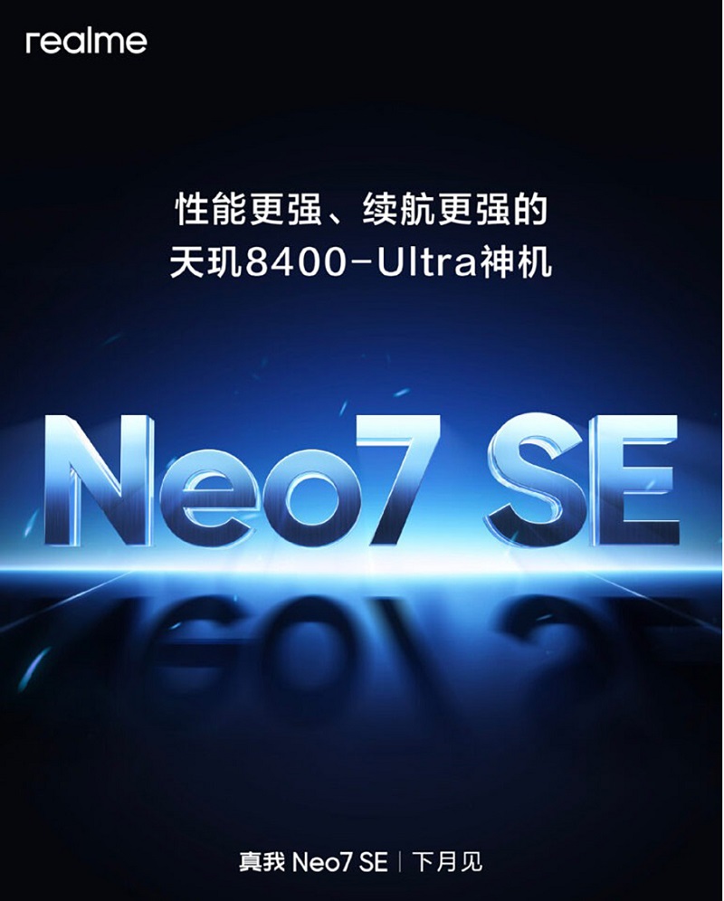 Ảnh poster xác nhận realme Neo 7 SE chạy vi xử lý Dimensity 8400 Ultra.