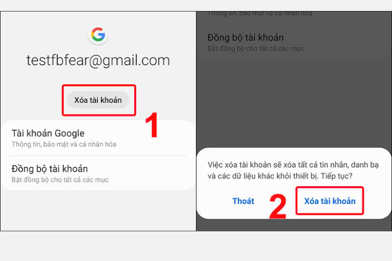 xóa tài khoản trên thiết bị android