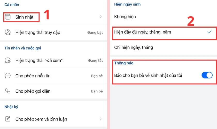 bất lại hiển thị thông báo sinh nhật 