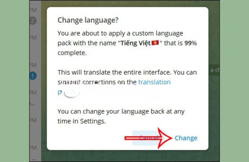 cài tiếng việt cho telegram trên pc change
