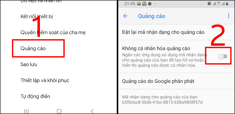 chặn quảng cáo trên điện thoại android không cá nhân hóa