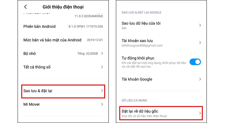 reset điện thoại redmi sao lưu