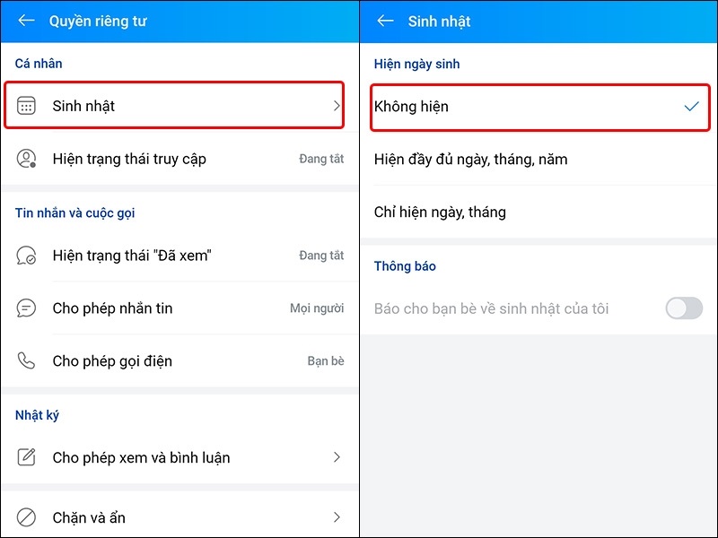 tắt thông báo ngày sinh trên zalo