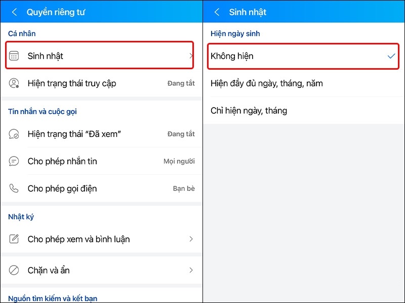 tắt thông báo ngày sinh trên zalo 